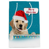 Santa Golden Retriever in Snowflakes Medium Cadeauzakje (Voorkant)