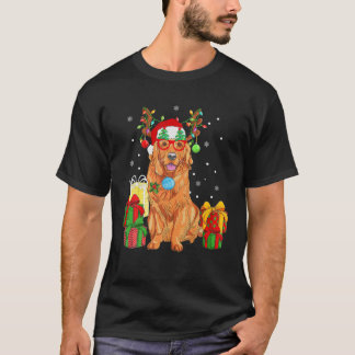 Santa Golden Retriever kerstlampjes rendiertje P T-shirt