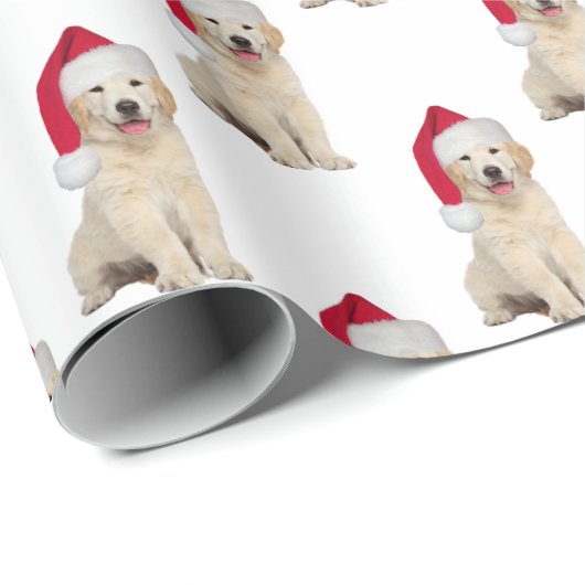 Santa Golden Retriever Puppy Cadeaupapier (Rol Hoek)