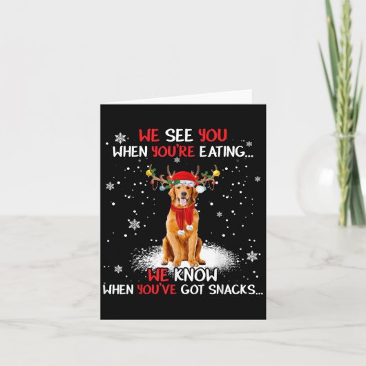 Santa Golden Retriever Reindeer Light Christmas Pa Kaart (Voorkant)