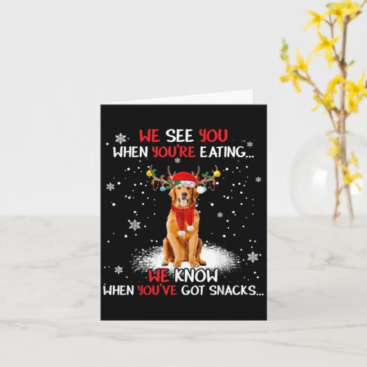 Santa Golden Retriever Reindeer Light Christmas Pa Kaart (Gele Bloem)