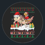 Santa Golden Retriever Riding Axolotl Christmas Sw Ronde Sticker<br><div class="desc">Santa Golden Retriever Rijdende Axolotl Kersttrui</div>