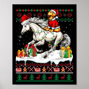 Santa Golden Retriever Rijdend Paard Kerstzweet Poster