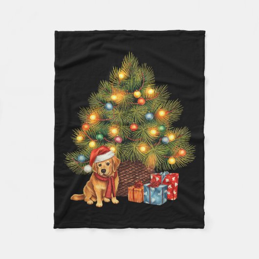 Santa Golden Retriever Tree Christmas Lights Dog X Fleece Deken (Voorkant)