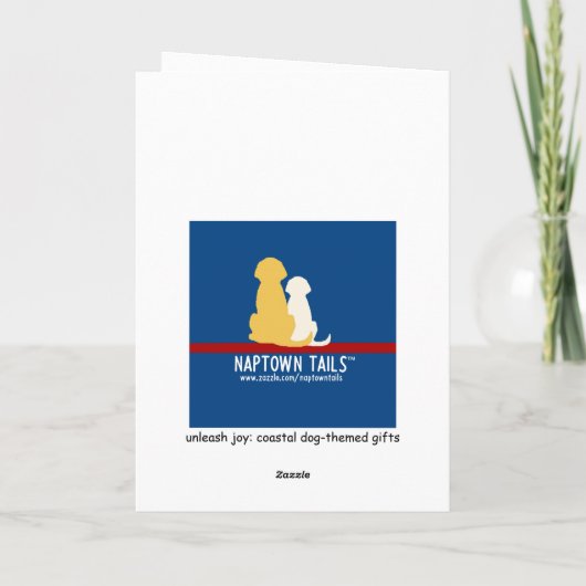 Santa Golden Surfboard Dog Seagull Christmas Kaart (Achterkant)