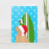Santa Golden Surfboard Dog Seagull Christmas Kaart (Voorkant)