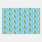 Santa Golden Surfboard Dog Seagull Gift Wrap Set 3 Inpakpapier Vel (Voorkant)