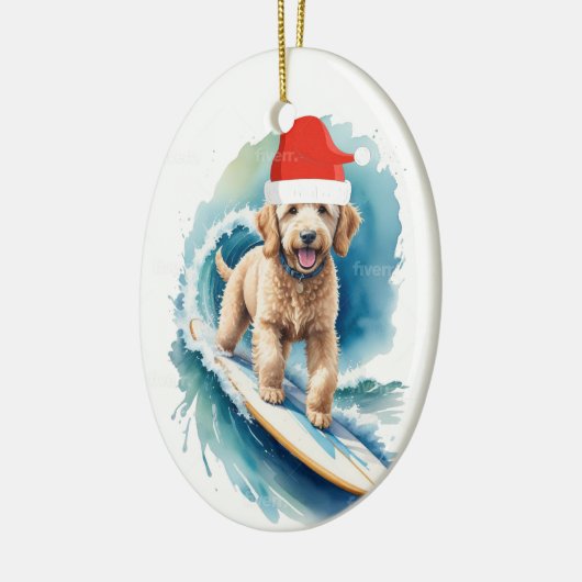 Santa goldendoodle kerstversiering keramisch ornament (Links)
