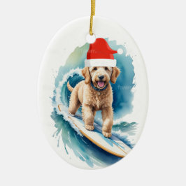 Santa goldendoodle kerstversiering keramisch ornament