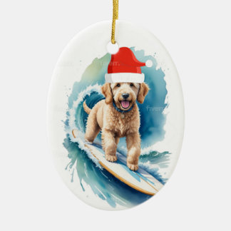 Santa goldendoodle kerstversiering keramisch ornament