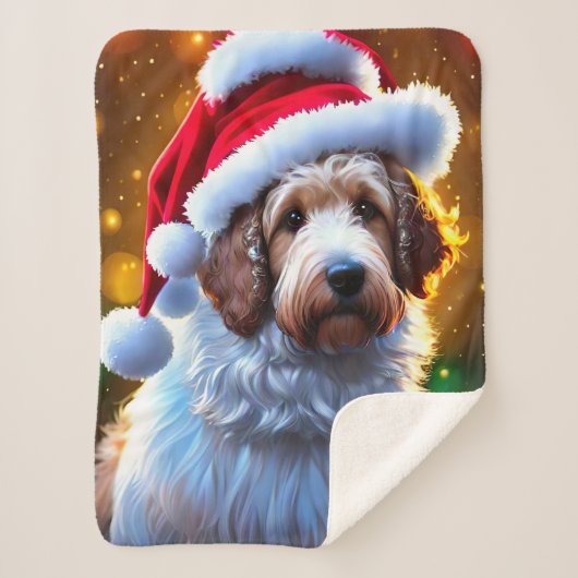 Santa Goldendoodle, Schattigee kersthondendeken Sherpa Deken (Voorkant)