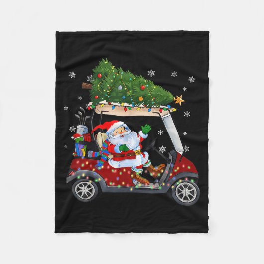 Santa Golf Cart Christmas Tree Lights Xmas Golfer  Fleece Deken (Voorkant)