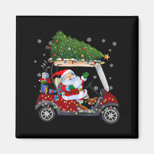 Santa Golf Cart Christmas Tree Lights Xmas Golfer  Magneet (Voorkant)