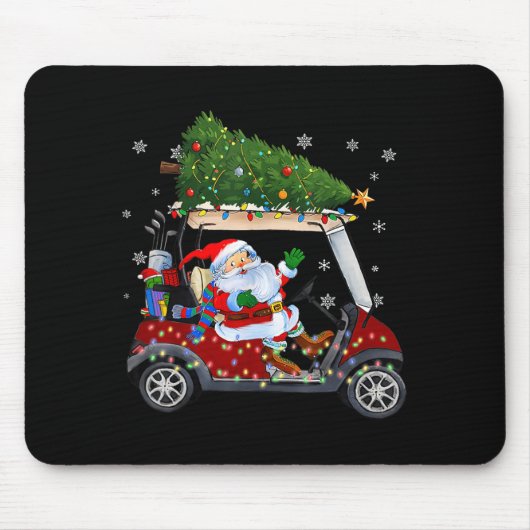 Santa Golf Cart Christmas Tree Lights Xmas Golfer Muismat (Voorkant)