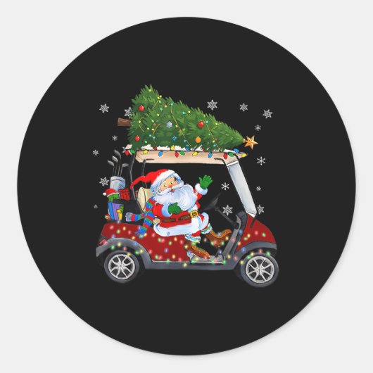 Santa Golf Cart Christmas Tree Lights Xmas Golfer  Ronde Sticker (Voorkant)