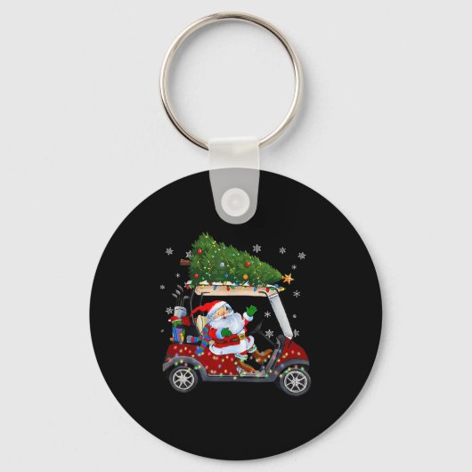 Santa Golf Cart Christmas Tree Lights Xmas Golfer  Sleutelhanger (Voorkant)