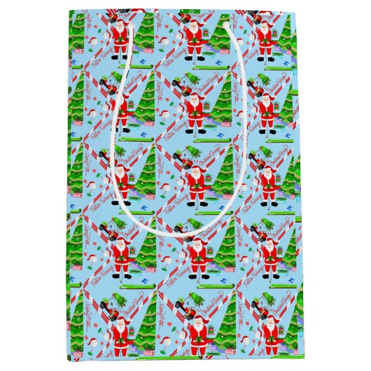 Santa Golfen door Kerstboom Medium Cadeauzakje (Voorkant)