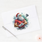 Santa Golfen in de winter Vierkante Sticker (Envelop)