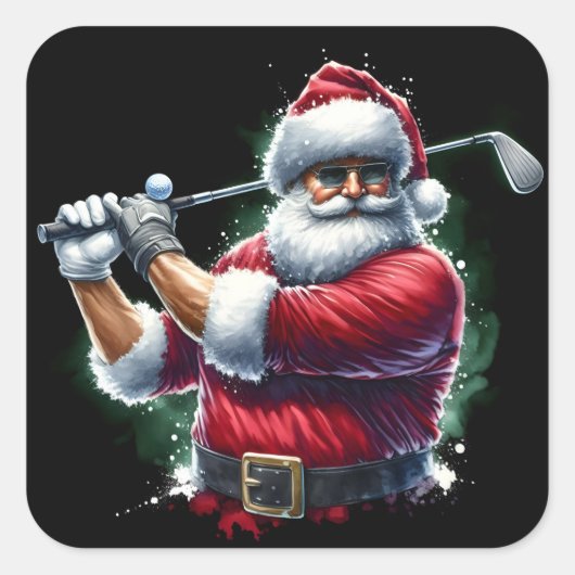 Santa Golfen op een winterdag Vierkante Sticker (Voorkant)