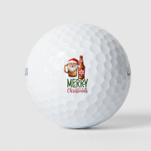Santa golfer Kerstmis golf en bier grappig Golfballen (Voorkant)