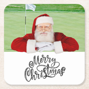 Santa golfer op een groen kerstfeest kartonnen onderzetters