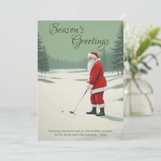 Santa Golfing Feestdagenkaart (Staand voorkant)