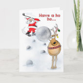 Santa golft met een vriend! feestdagen kaart (Voorkant)