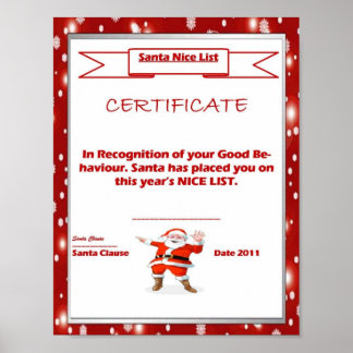 Santa Good List Certificate Sjabloon Poster
