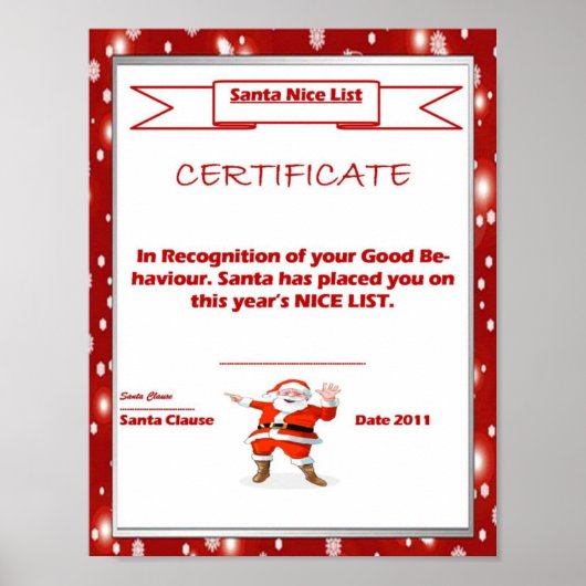 Santa Good List Certificate Sjabloon Poster (Voorkant)