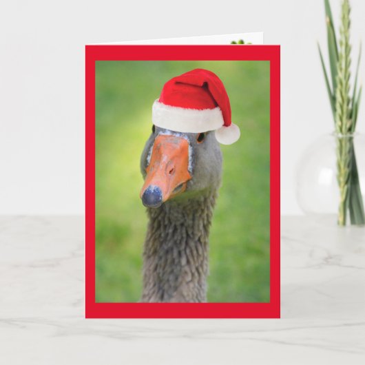 Santa Goose Funny Holiday kerstKaart Feestdagen Kaart (Voorkant)