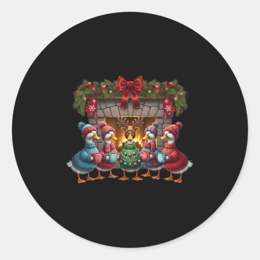 Santa Goose Merry Goosmas Xmas Goose Christmas Ronde Sticker (Voorkant)