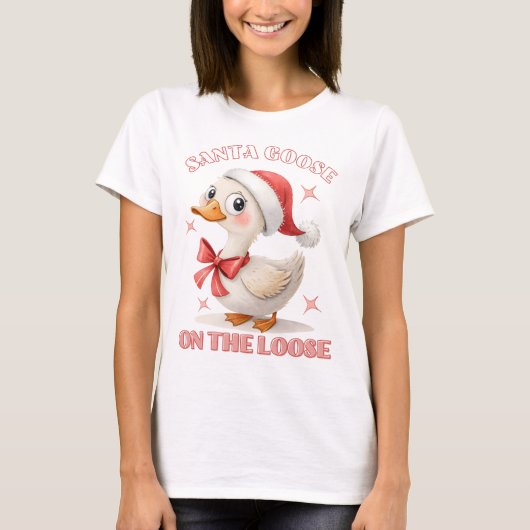 Santa Goose On The Loose - Grappige Kerstgans T-shirt (Voorkant)