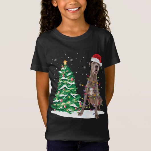 Santa Great Dane Dog-kerstboom Light Funny Xm T-shirt (Voorkant)
