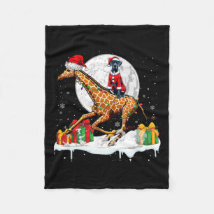 Santa Great Dane Riding Giraffe Kerstman Eigenaar  Fleece Deken
