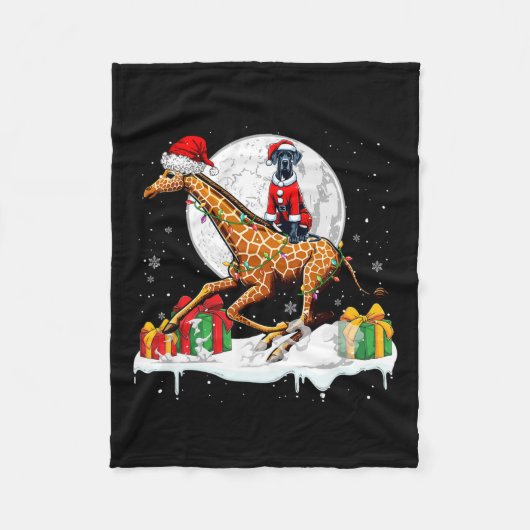 Santa Great Dane Riding Giraffe Kerstman Eigenaar  Fleece Deken (Voorkant)