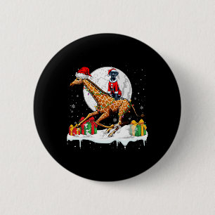 Santa Great Dane Riding Giraffe Kerstman Eigenaar Ronde Button 5,7 Cm