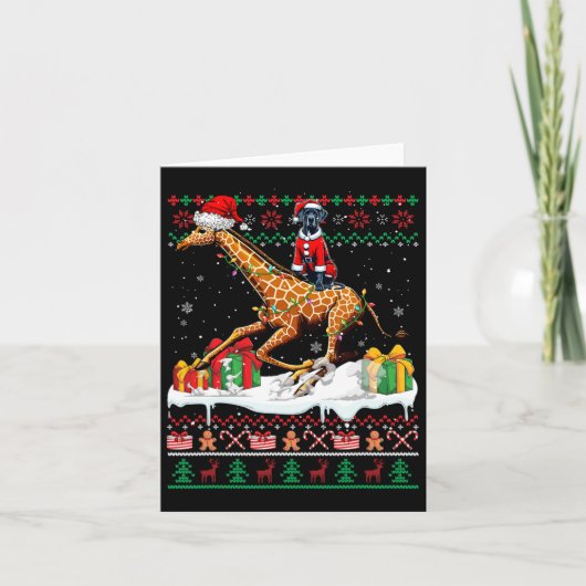 Santa Great Dane Riding Giraffe Kersttrui Kaart (Voorkant)