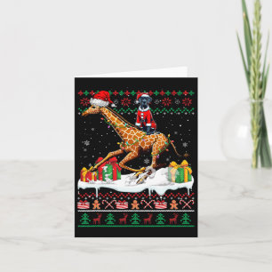 Santa Great Dane Riding Giraffe Kersttrui Kaart
