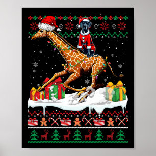 Santa Great Dane Riding Giraffe Kersttrui Poster