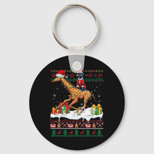 Santa Great Dane Riding Giraffe Kersttrui Sleutelhanger