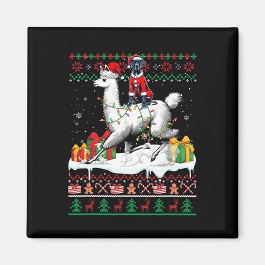 Santa Great Dane Riding Llama Kersttrui Lo Magneet (Voorkant)