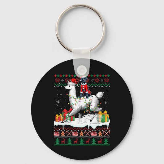 Santa Great Dane Riding Llama Kersttrui Lo Sleutelhanger (Voorkant)