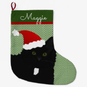 Santa Green Eyes Long Hair Black Cat Grote Kerstsok (Voorkant)