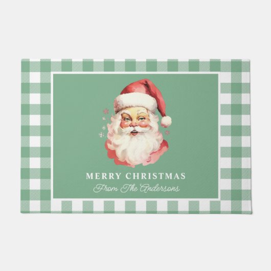 Santa Green Gingham gepersonaliseerde kerst Deurmat (Voorkant)