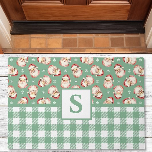  Santa Green Gingham Monogrammed Christmas Deurmat