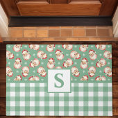  Santa Green Gingham Monogrammed Christmas Deurmat
