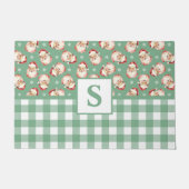  Santa Green Gingham Monogrammed Christmas Deurmat (Voorkant)