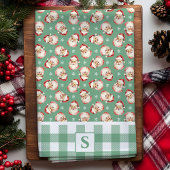  Santa Green Gingham Monogrammed Christmas Theedoek