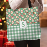 Santa Green Gingham Monogrammed Christmas Tote Bag<br><div class="desc">Voeg een persoonlijk tintje toe aan uw vakantiestijl met deze Santa Claus monogrammed canvas tas. Met een prachtig retro Santa-ontwerp in combinatie met een klassiek groen ginghampatroon, kan deze canvas tas worden aangepast aan uw initiaal, waardoor het een uniek en feestelijk accessoire is. Ideaal voor vakantiegangers, het dragen van geschenken,...</div>