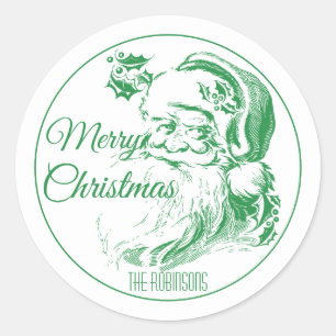 Santa Green Merry Christmas Rustic Ronde Sticker